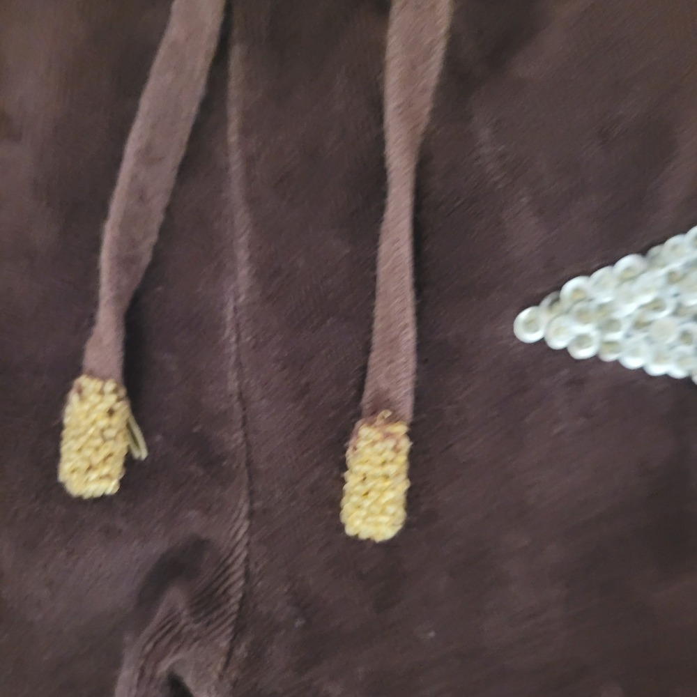 Vintage Twisted Heart Brown Velour‎ Track Pants Sequin Star Slim Flare Low Rise - Picture 8 of 8
